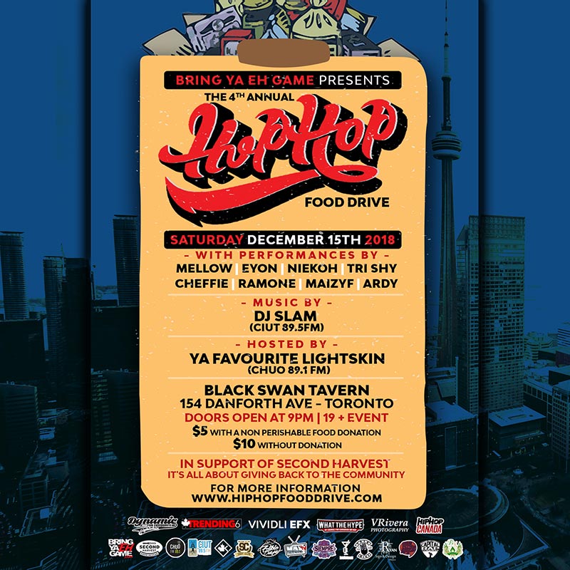 Bring Ya Eh Game presents the 4th Annual Hip Hop Food Drive on Dec. 13 and Dec. 15
