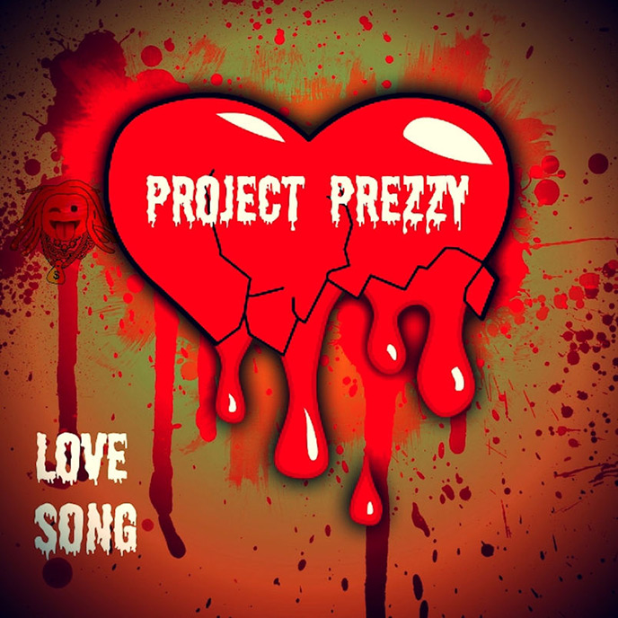 Artwork for Love Song single by Ottawa rapper Project Prezzy; the image features the song title and the artist name on top of a bleeding heart.