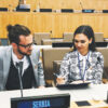 Filip Filipi (left) prepares to give a speech at the UN.