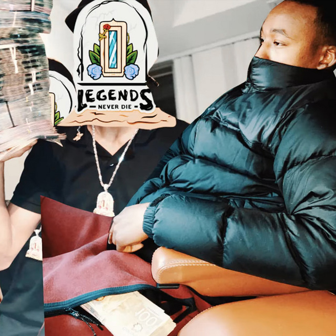 Artwork for the new Mo-G single Legends. The artwork features Mo-G sitting on a couch with his face partially covered.