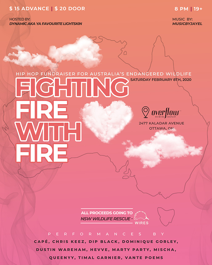 Feb. 8: 11 artists to perform in Ottawa at Fight Fire with Fire in support of endangered Australian wildlife