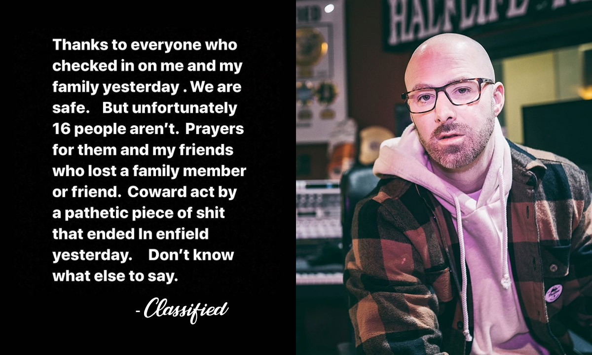 A picture of Classified and a quote from him about the mass shooting in Nova Scotia