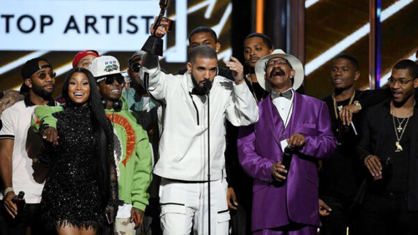 Drake and various members of OVO on stage at the 2017 Billboard Music Awards