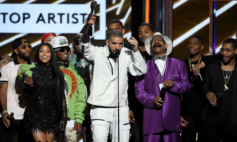 Drake and various members of OVO on stage at the 2017 Billboard Music Awards
