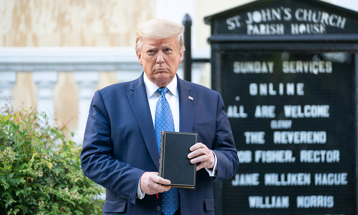 President Donald J. Trump walks from the White House Monday evening, June 1, 2020