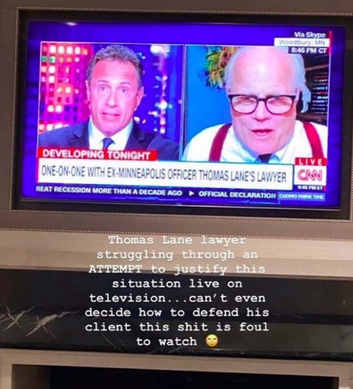 Screenshot of Drake commenting on suggestions made by the lawyer for Thomas Lane on CNN