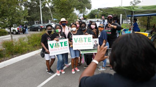 Alpha Kappa Alpha sorority members at a get-out-the-vote event in 2020. (Octavio Jones/Getty Images)