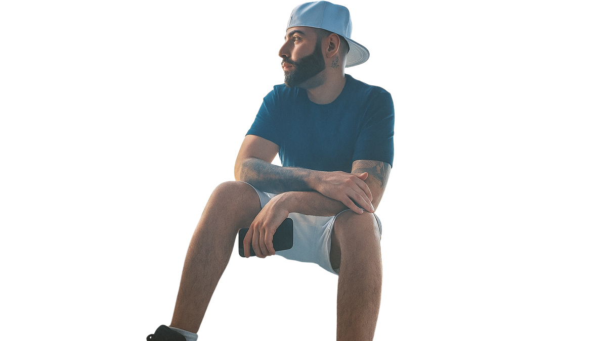 A photo of rapper Dillin Hoox on a white background.