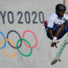 Zion Wright of the United States takes part in a men’s park skateboarding practice session at the Tokyo Summer Olympics. (AP Photo/Ben Curtis)