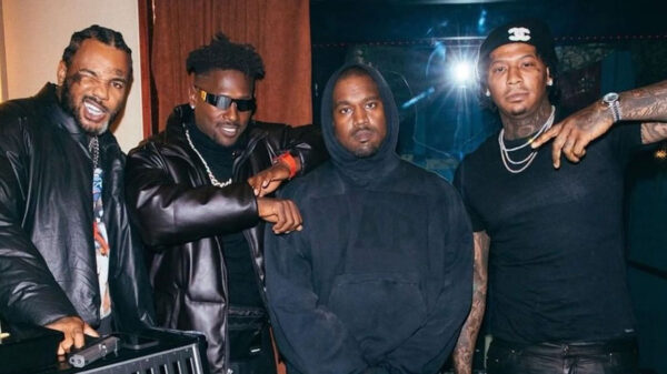 Ye and Moneybagg Yo with The Game and Antonio Brown