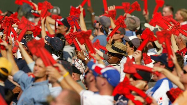 Atlanta Braves fans doing the 'tomahawk chop'