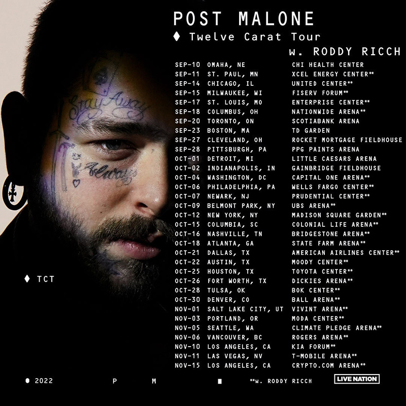 Post Malone announces the Twelve Carat Tour with stops in Toronto