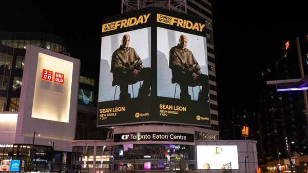 A Sean Leon billboard promoting his Y OFC single above the Toronto Eaton Centre