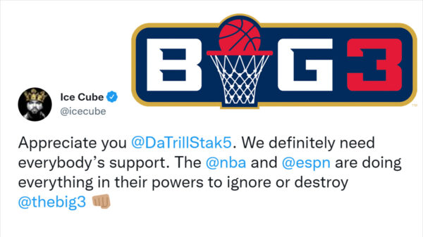 A tweet made by ICE CUBE accusing ESPN and NBA of attempting to destroy his 3-on-3 basketball league