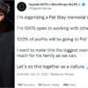 A picture of battle rapper Pat Stay on one half of the image, the other half is a tweet by Organik announcing a Pat Stay memorial event
