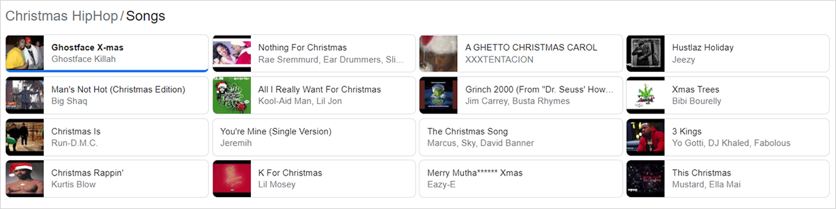 Google search results for Christmas Hip-Hop Songs