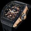 An expensive Richard Mille watch featuring a fully hand-carved samurai honor and two golden feathers.