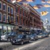 A photo of King Street in Kingston, Ontario with a dry brush filter applied to it