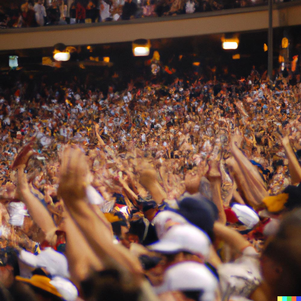 AI generated image of a crowd celebrating a homerun at a baseball game.