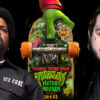 A composite image of rappers Ice Cube, Post Malone, and a poster for the new Teenage Mutant Ninja Turtles animated film coming out Aug. 4, 2023.