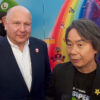 Chris Meledandri and Shigeru Miyamoto on the red carpet at The Super Mario Bros Movie World Premiere in Los Angeles.