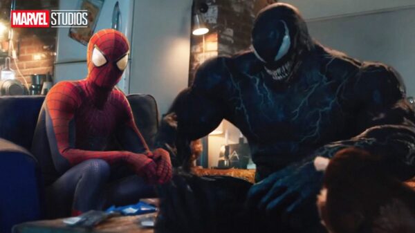 Spider-Man and Venom sitting next to each other
