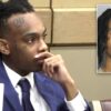 A mugshot of YNW Bortlen, and a photo of YNW Melly sitting in court wearing a blue suit.