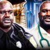 Two side-by-side pictures of basketball star Shaquille O'Neal