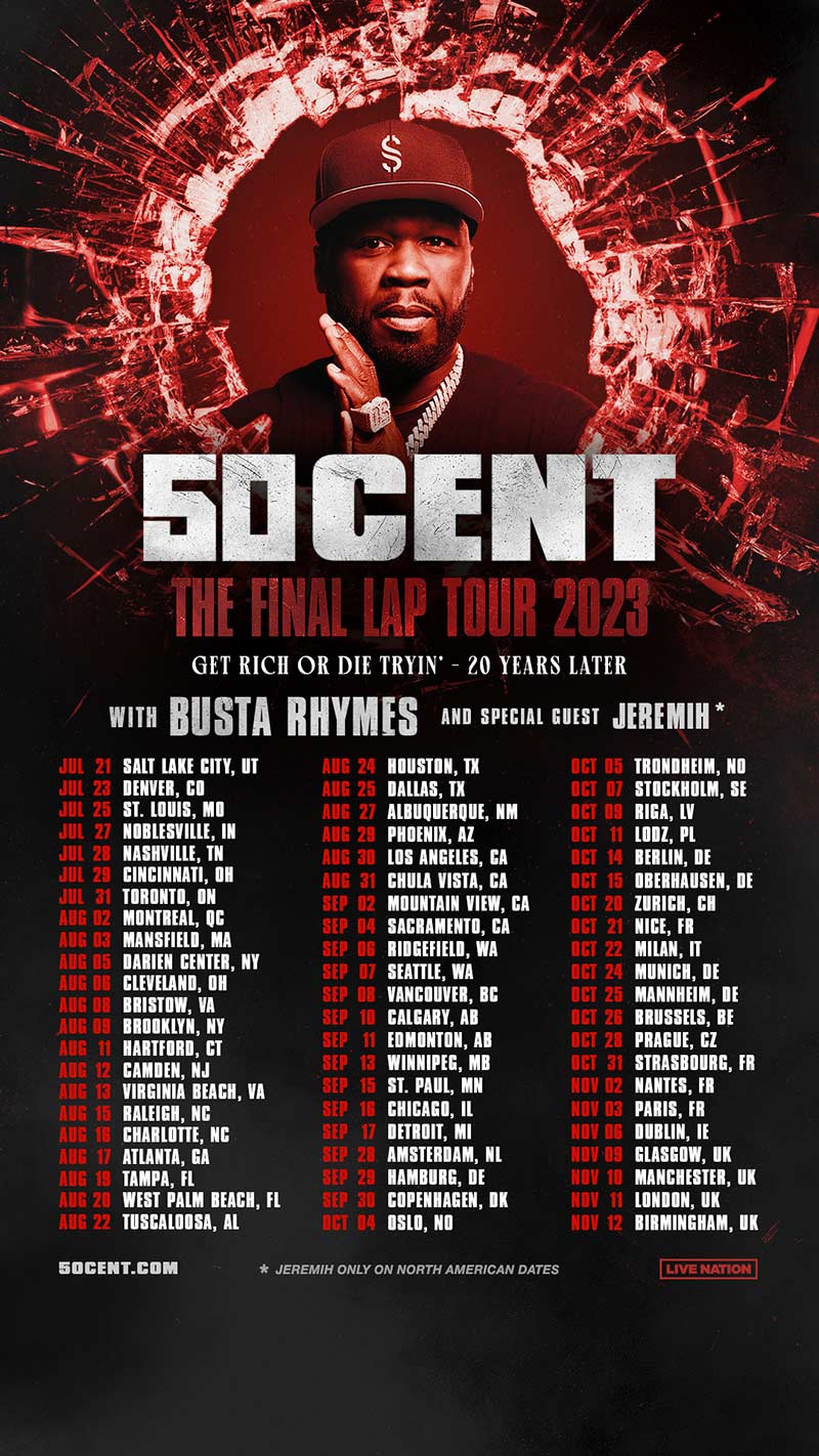 Poster for 50 Cent's The Final Lap Tour 2023: Get Rich or Die Tryin' - 20 Years Later