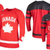 A front and back view of two Hockey Canada jerseys during the Nike sponsorship.