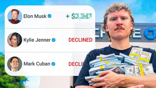 A composite image of a Venmo payment log, and a man holding a large amount of cash