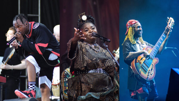 A composite image of three artists performing at Ottawa Bluesfest Day 2