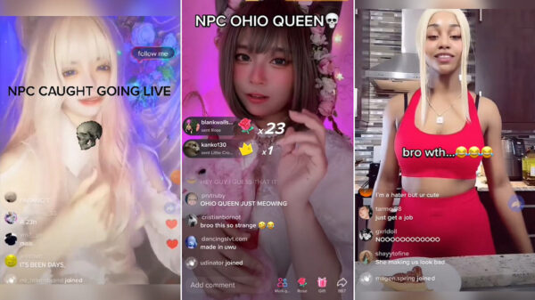 Screengrabs of TikTok users taking part in the NPC streaming trend