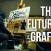 A graffiti artist works on a painting resting on an easel.,