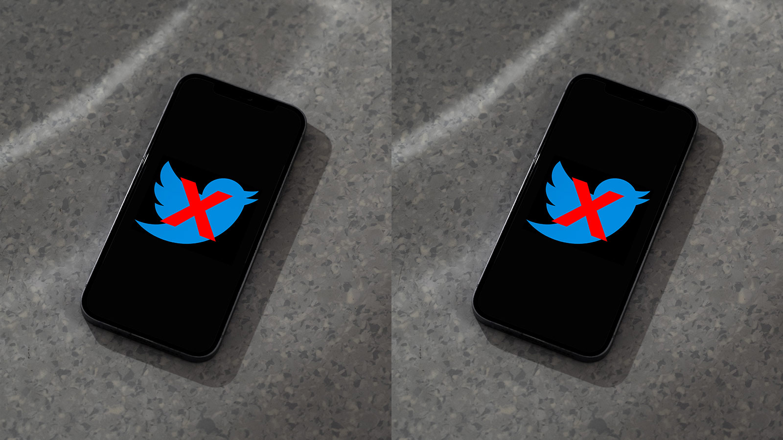 A mobile phone displaying the Twitter logo with a red X over it, signifying the end of Twitter