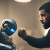 An AI-powered depiction of rapper Drake fighting a robot