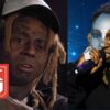 One half of the image is rapper Lil Wayne and the other half is a robotic looking Lil Wayne, representing AI.