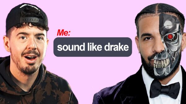 YouTube thumbnail for the video Kyle Beats looks at how The AI Drake tool is overpowered