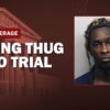 YouTube thumbnail for a video covering the Young Thug RICO trial. A mugshot of Young Thug is featured in the image.