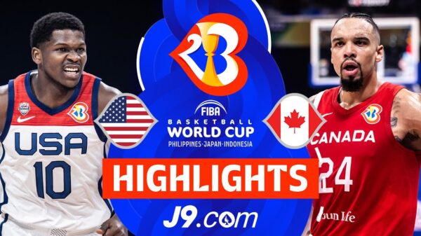YouTube thumbnail for the video Canada seize bronze from USA in FIBA World Cup 2023 overtime thriller