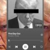 The mugshot of Donald Trump and the artwork for the AI Donald Trump rap song First Day Out by Hi-Rez