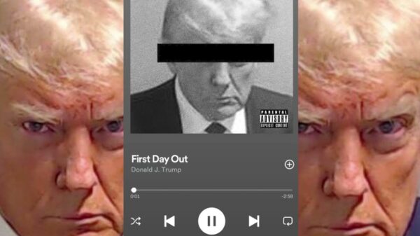 The mugshot of Donald Trump and the artwork for the AI Donald Trump rap song First Day Out by Hi-Rez