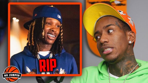 NoLimit Kyro on No Jumper and a photo of King Von with 'RIP' written over top