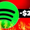 The Spotify logo next to the text that says -$20K, the amount of money that the Sleepify silient album cost Spotify
