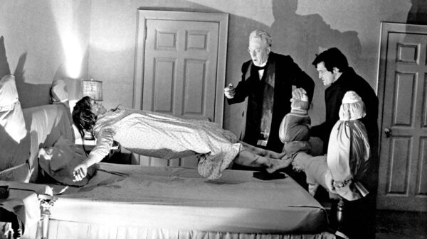 A body levitates in a scene from the movie The Exorcist.