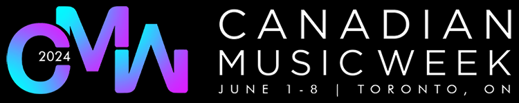 Promotional image for Canadian Music Week 2024 with the dates June 1-8, 2024 and location Toronto, ON listed.