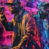 An image generated by AI depicting a rapper and DJ performing.