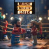 An AI-generated image of rappers Kendrick Lamar and J. Cole as lego characters in a boxing ring to promote the Might Delete Later mixtape.