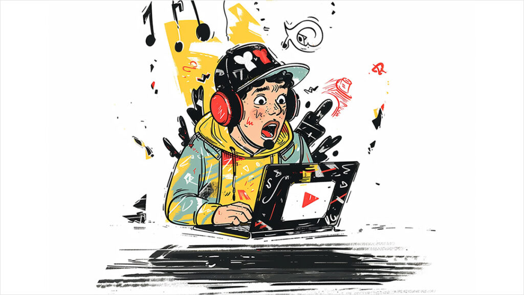 Naive art illustration of a YouTuber reacting to something.