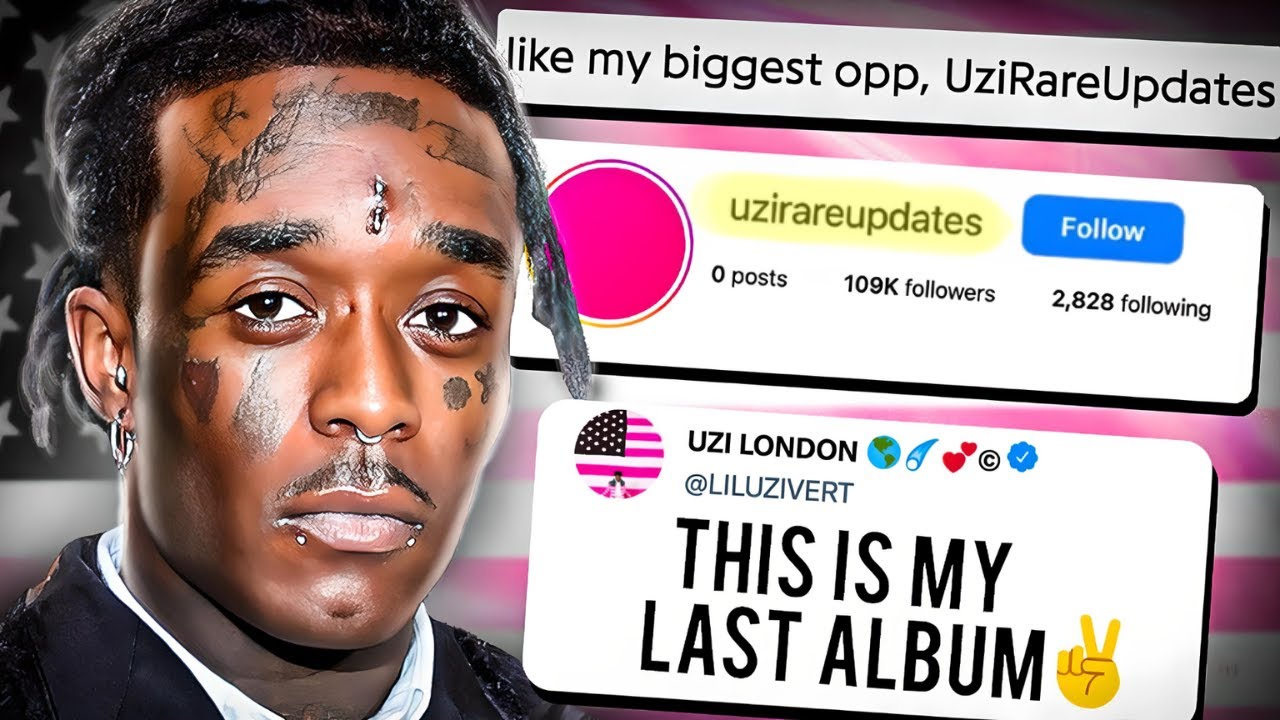 Rapper Lil Uzi Vert and a screenshot of messages from fanpage UziRareUpdates